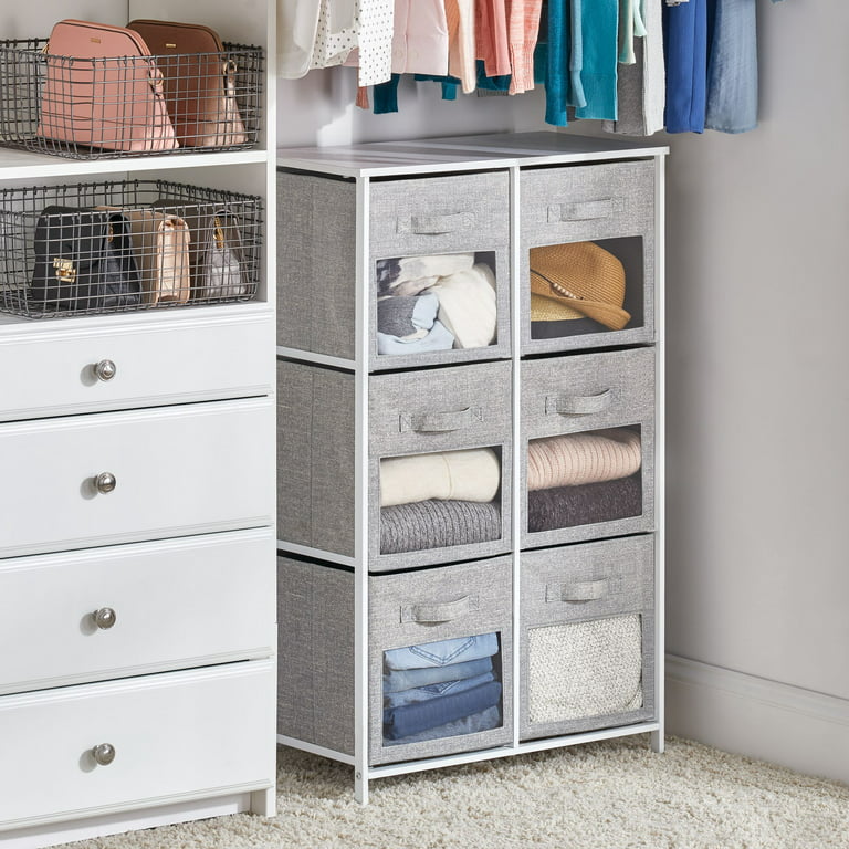 Organizer Unit for Bedroom Sturdy Steel Frame mDesign Vertical Furniture Storage Tower Gray Entryway Clear Front Windows Closets Hallway 4 Drawers Easy Pull Fabric Bins